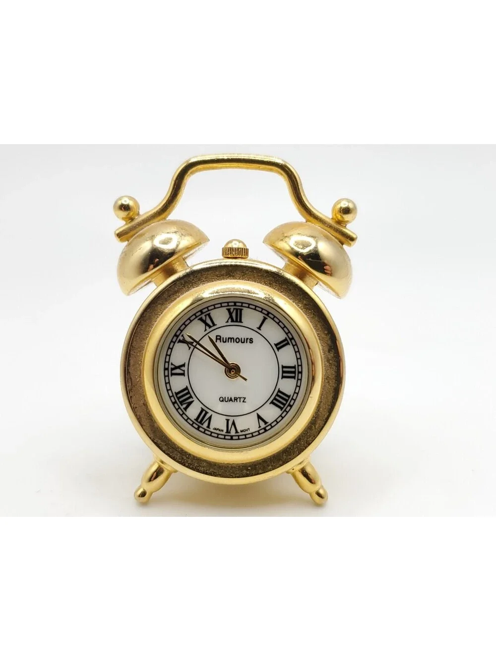 Rumours Quartz Desk Clock New Batter Gold Tone White Dial 28mm